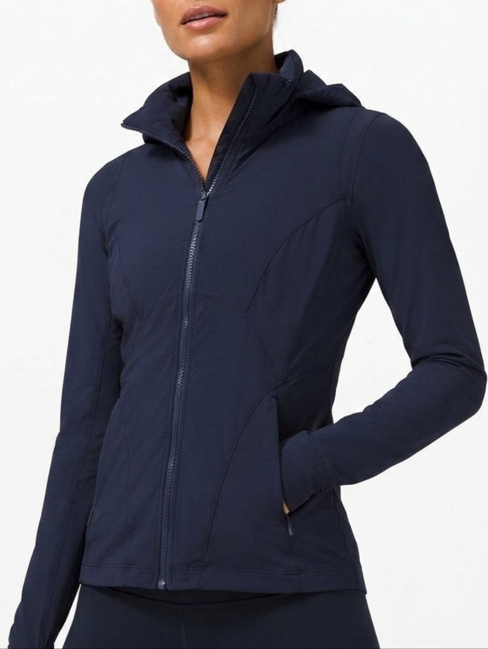 Lululemon Navy Blue Ruched Back Hooded Full Zip Athletic Jacket Size 4